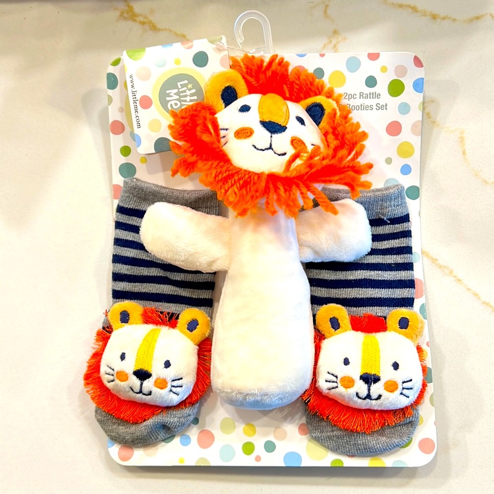Lion Baby Rattle and Booties Set